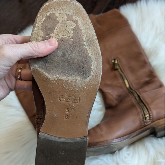 Coach Martta Tall Riding Boots Womens Leather Gold Hardware Tan Brown Size 5 - Picture 8 of 9